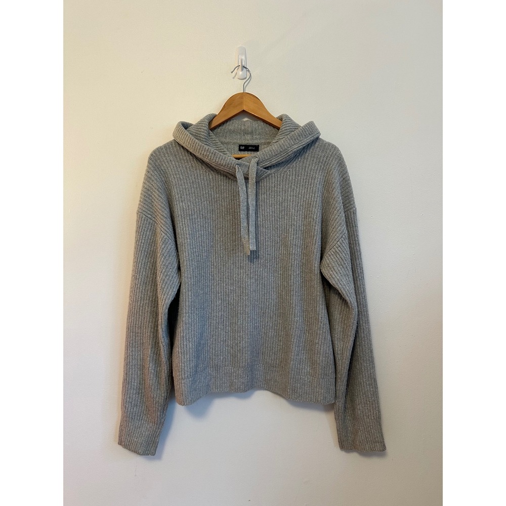 GAP Gray Ribbed Knit Hooded Pullover Cotton Blend Sweater | Size Small Tall